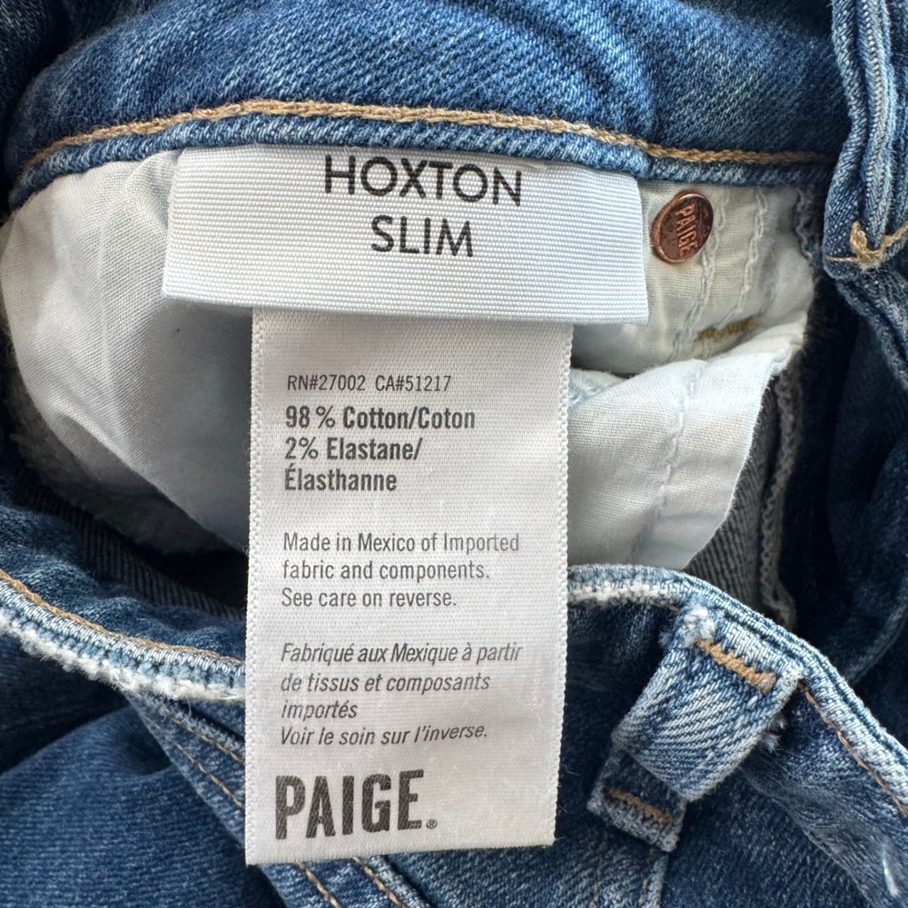 Paige Hoxton slim High Rise Straight Leg Jeans Medium Wash Raw Hem Size 24 - Picture 7 of 12